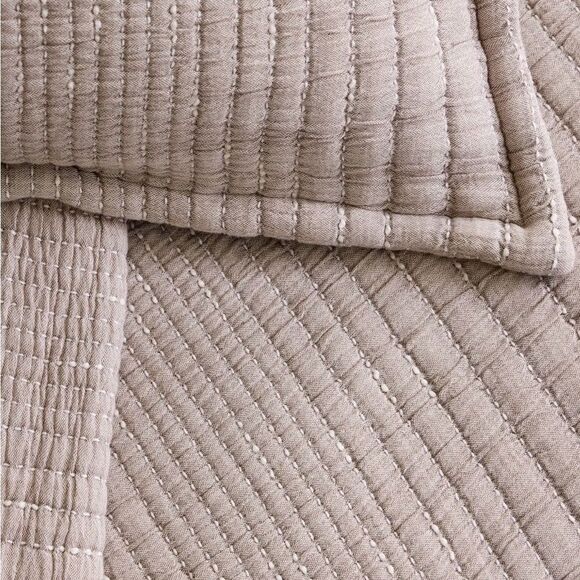 Quince Organic Cotton Channel Stitch Sham Set King Taupe NWOT - Picture 2 of 8